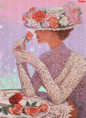 femme à la rose - Безплатен анимиран GIF