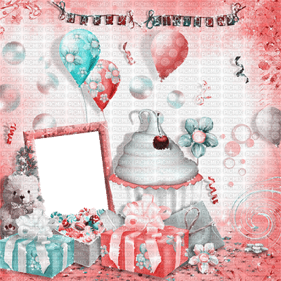 soave background frame animated birthday pink teal - Kostenlose animierte GIFs