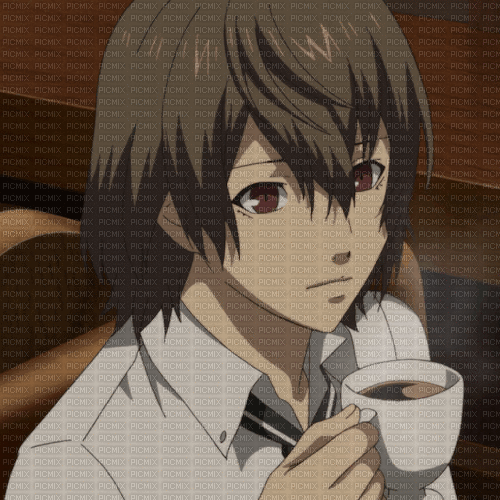 Goro Akechi drink Coffee - Gratis animeret GIF