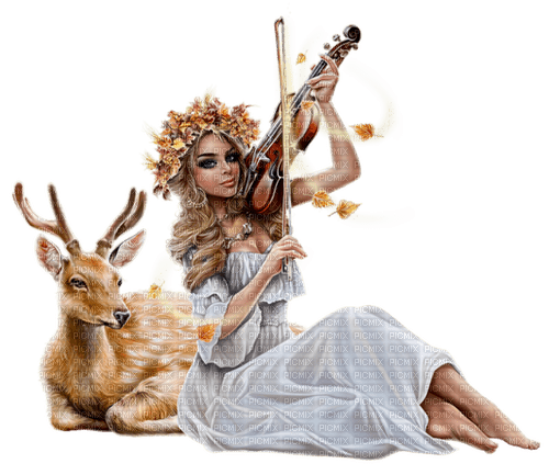fantasy woman and deer by nataliplus - ücretsiz png