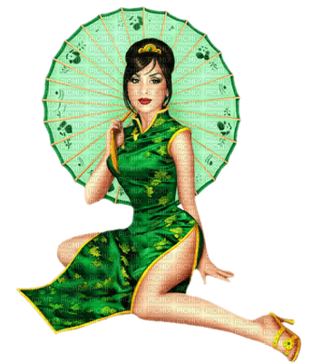Kaz_Creations Woman Femme Green Parasol - png gratuito