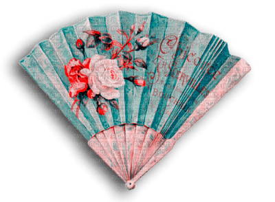 Teal pink white red fan deco [Basilslament] - darmowe png