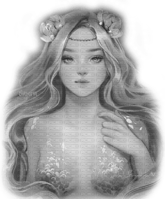 Y.A.M._Fantasy mermaid black-white - ücretsiz png