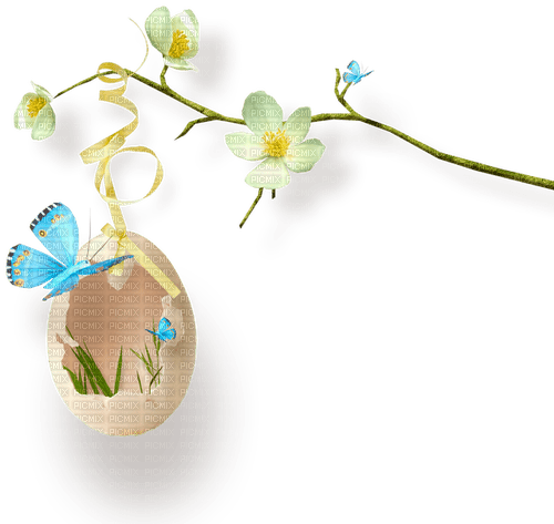 Easter.Cluster.Egg.Shell.Flowers.Branch.Butterfly - Free PNG