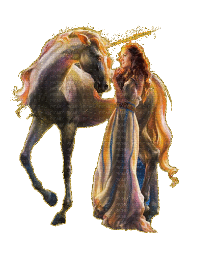 Vanessa Valo _crea=  girl with unicorn - Ingyenes animált GIF