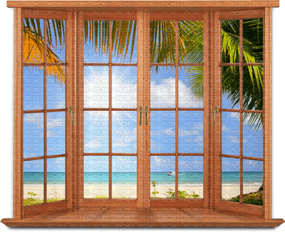 room raum espace chambre  habitación zimmer window fenster fenêtre  spring summer  ete printemps  sea mer meer beach plage strand palm palmen leaf water  paysage  fond - PNG gratuit