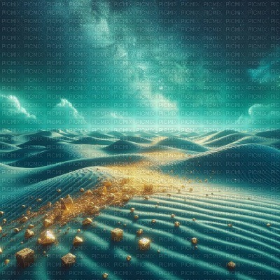 Teal Desert with Gold Scattered about - безплатен png