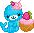 cute tiny blue seal with a strawberry cupcake - 無料のアニメーション GIF