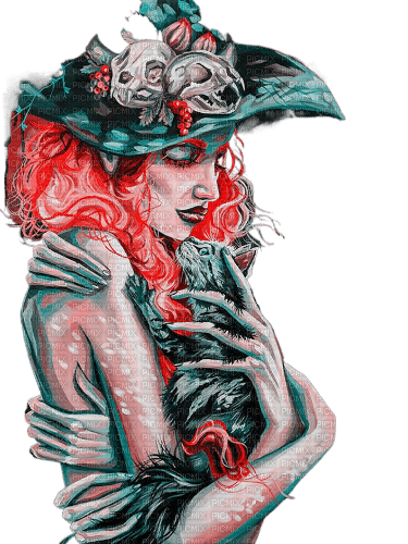 kikkapink witch pink teal cat gothic halloween - png grátis