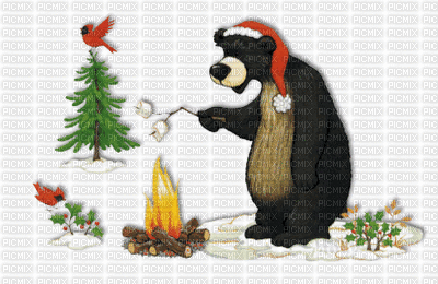 Bear toasting Marshmallows/Christmas - Free animated GIF