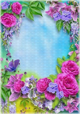 Fond bleu frame fleurs - PNG gratuit
