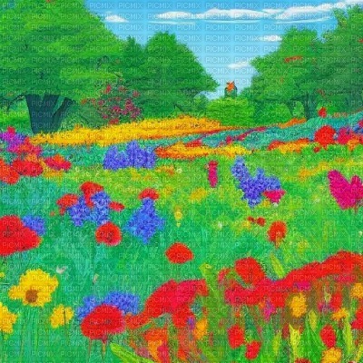 Colourful Flowery Landscape - Free PNG