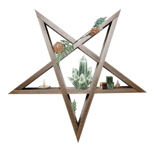 Pentagram.Shelf.Witch.Crystals.Silver.Brown - besplatni png