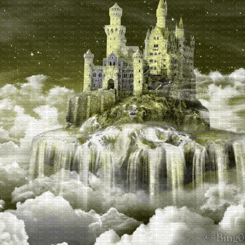 Y.A.M._Fantasy Sky clouds Castle Landscape - GIF animasi gratis