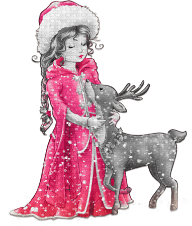 soave woman girl vintage christmas winter animals - Free PNG