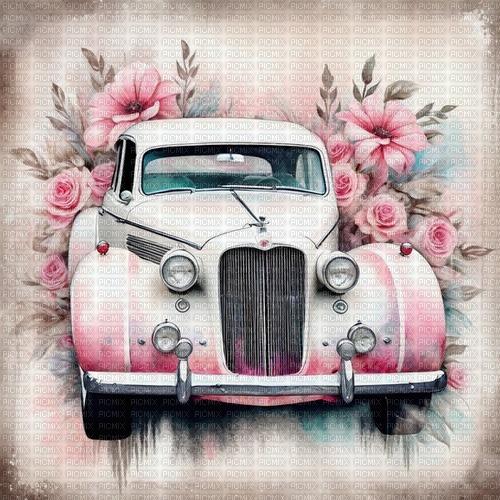 springtimes spring car vintage deco background - png gratuito