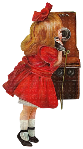 Vintage Girl Fille child Niña enfant Telephone - Free PNG