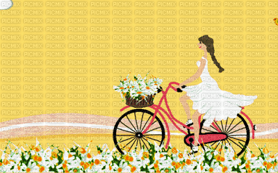GIRL ON BIKE THROUGH FLOWERS - Nemokamas animacinis gif