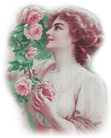 soave woman vintage flowers rose garden pink green - png gratuito