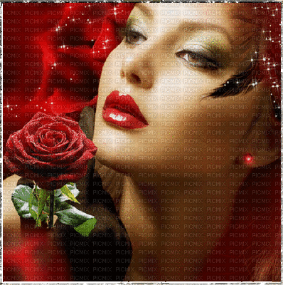 image encre animé effet femme visage fleur scintillant brille edited by me - Free animated GIF