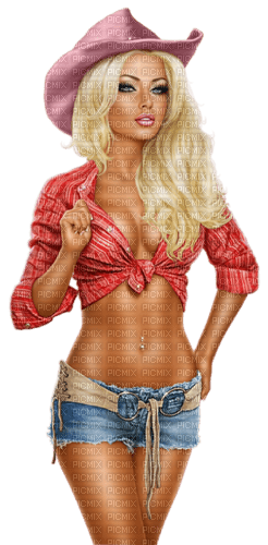 Cowgirl in red shirt - zdarma png