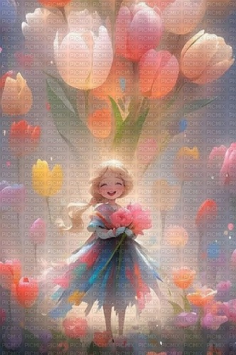 girl with tulips in pastel - zdarma png