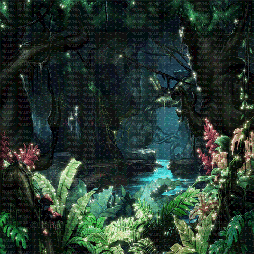 Y.A.M._Fantasy jungle forest background - Zdarma animovaný GIF