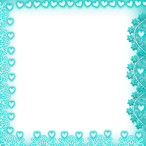 Frame.Flowers.Hearts.White.Turquoise.Teal - PNG gratuit
