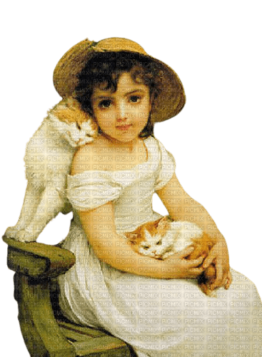little girl with cats - ücretsiz png