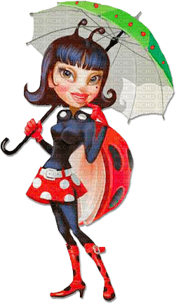 soave  ladybug umbrella woman girl red green - ücretsiz png