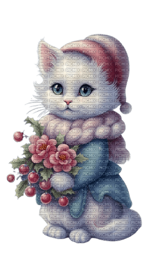 gato con rosas - gratis png