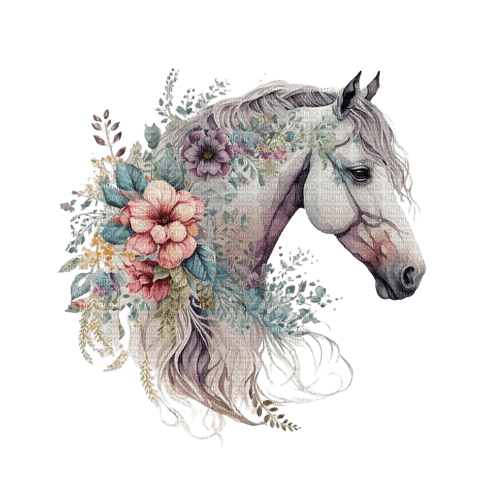 animal, horse, cheval, flower - zdarma png