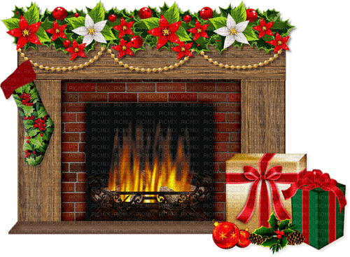 Fireplace.Brown.White.Red.Green.Gold - gratis png