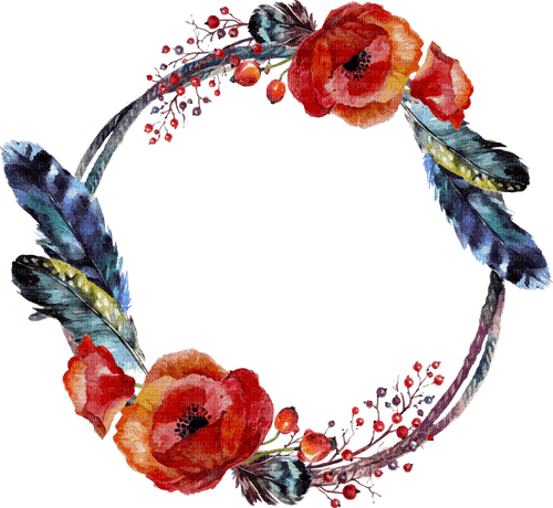 watercolor poppy wreath Bb2 - zdarma png