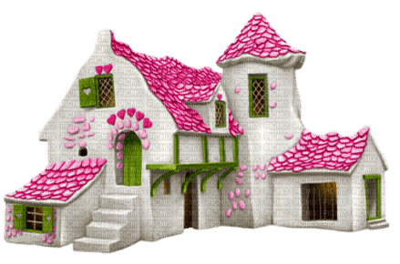fantasy pink green house cottage - Free PNG