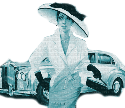 Y.A.M._Vintage retro Lady car blue - ingyenes png