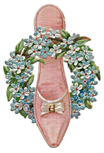Pantoffel, Vergißmeinnicht, rosa, Blumen, Vintage - png grátis