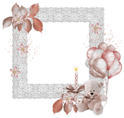 Kaz_Creations Deco Frames Flowers Teddy Balloons Birthday Frame - PNG gratuit