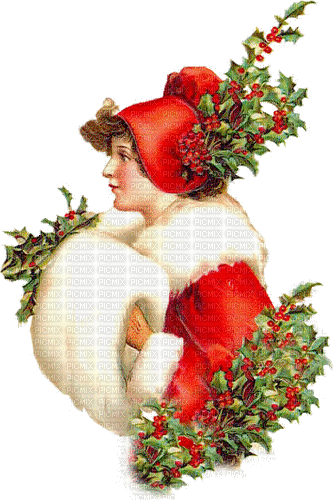 Vintage Woman Winter Christmas - Безплатен анимиран GIF