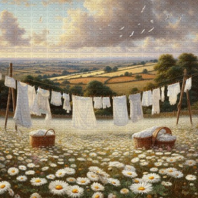 Daisy Field and Washing - gratis png
