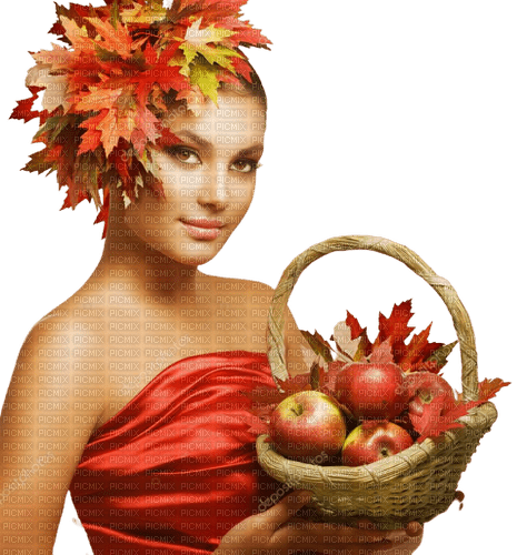loly33 femme  pomme automne - zdarma png