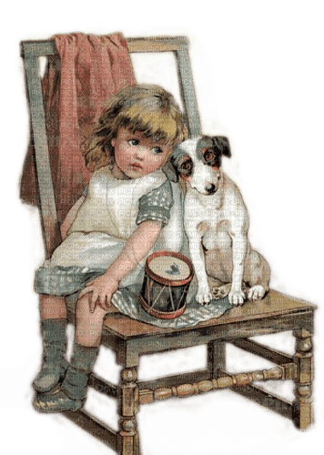 Kind, Hund, Stuhl, Vintage - 無料png