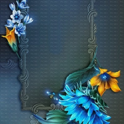 bg-frame-flower-blue - nemokama png