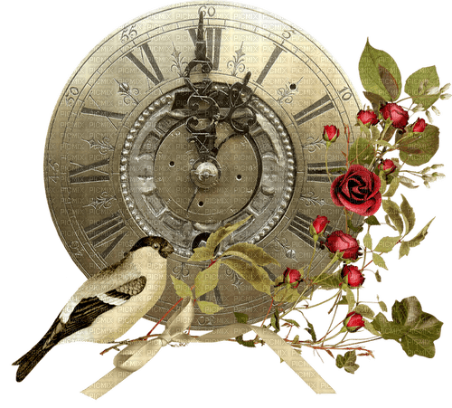 Clock.Horloge.Reloj.Bird.Gold.Victoriabea - PNG gratuit