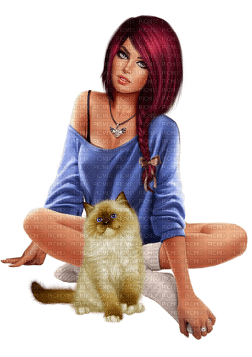 Woman with her cat. Leila - png gratis