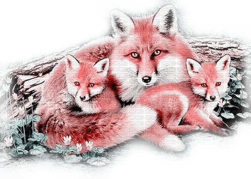 soave autumn fox animals pink teal - png ฟรี