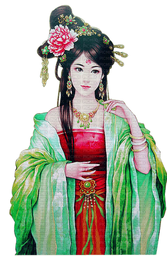 Asian.Woman.Pink.Red.Green - Free PNG