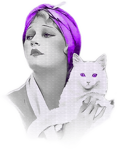 soave woman vintage cat friends black white purple - PNG gratuit
