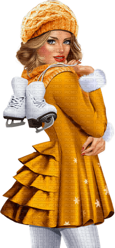 Winter. Woman with skates. Leila - Free PNG