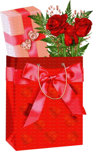 Gift.Bag.Roses.Hearts.Red - Free PNG